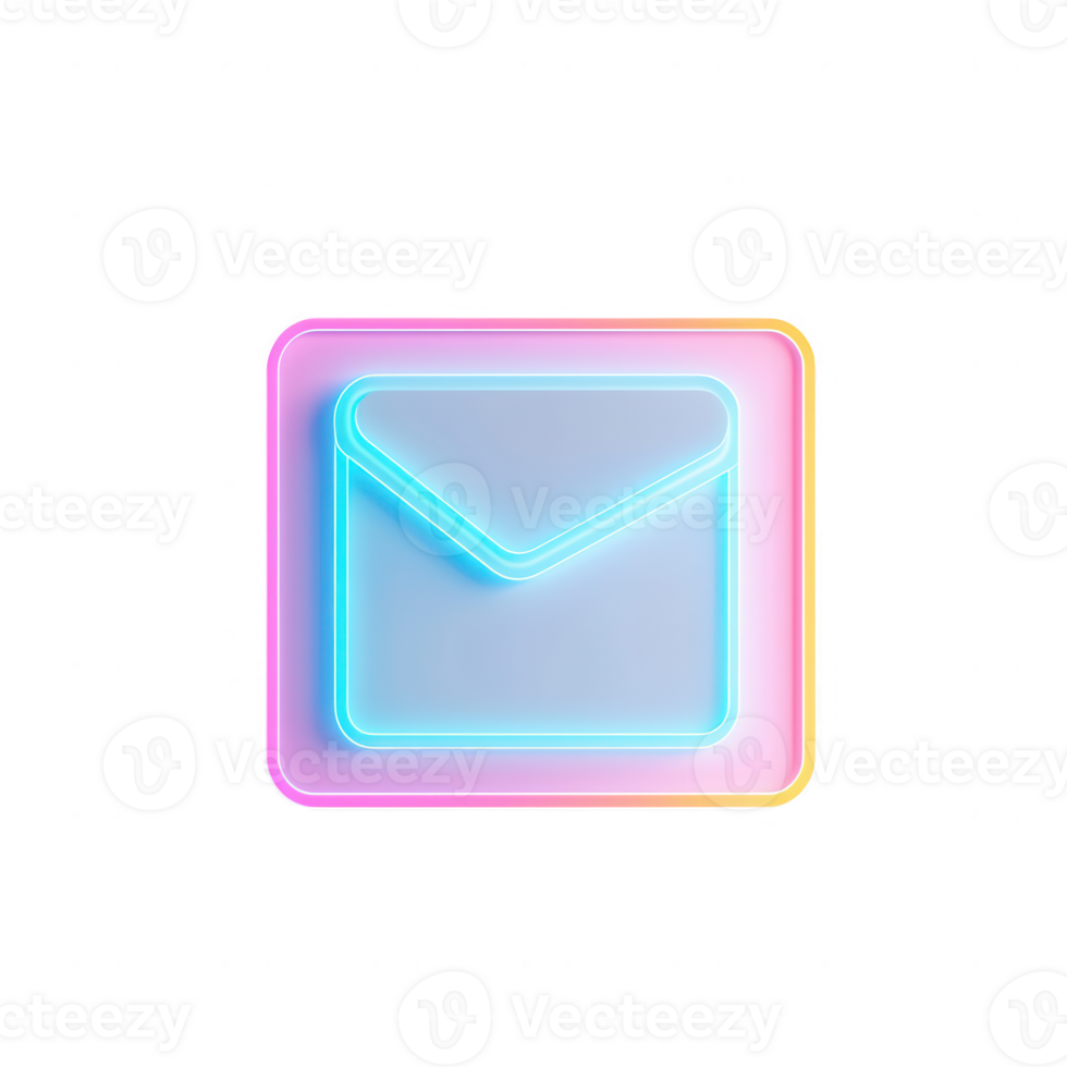 Stylish neon email icon on a vibrant gradient background for digital themes. png