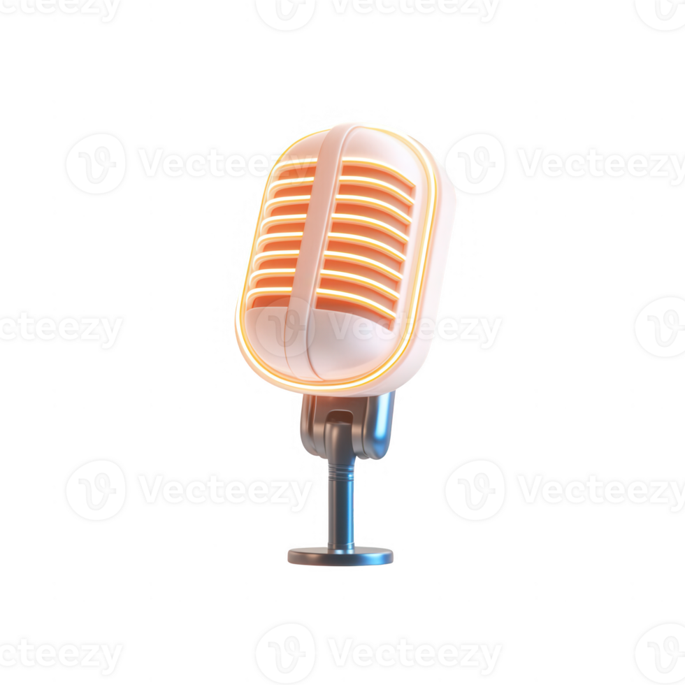 Stylish vintage microphone emitting a warm glow, ideal for music and broadcasting themes. png