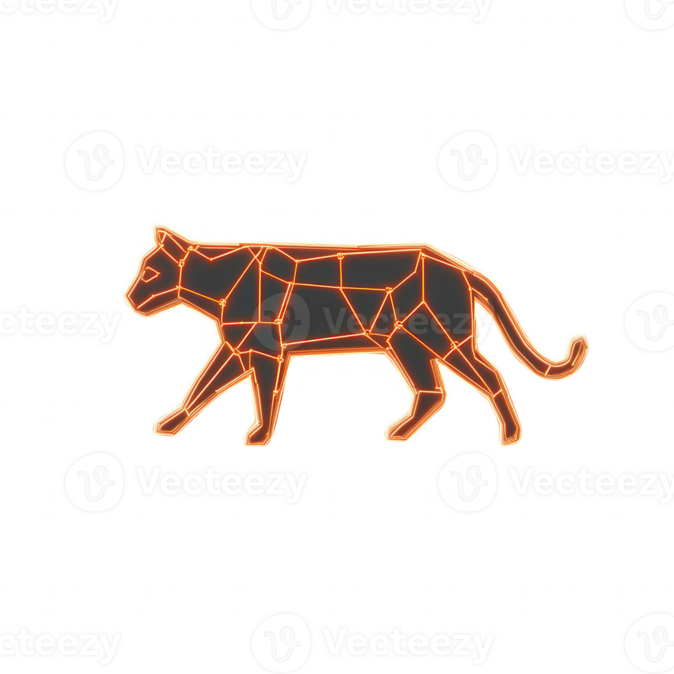 Stylized geometric illustration of a walking cat in bold orange outlines. png