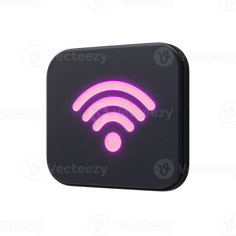 Stylish wireless signal icon in vibrant pink color against a sleek black background. png