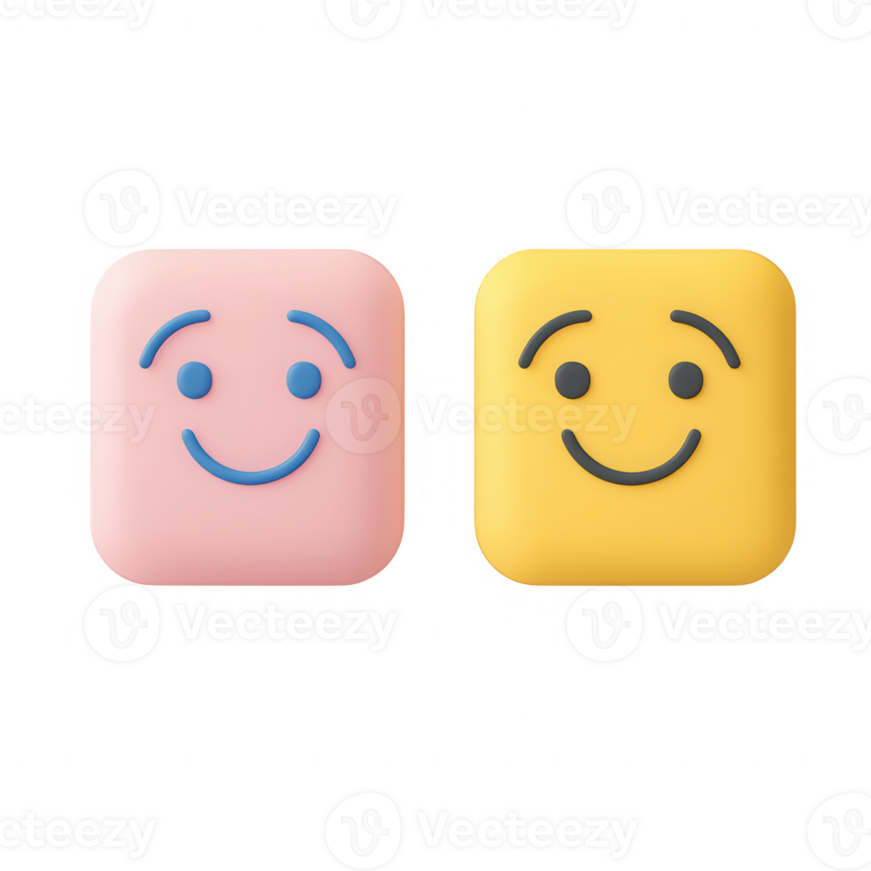 Two cheerful smiley emoji icons, representing happiness and positivity. png