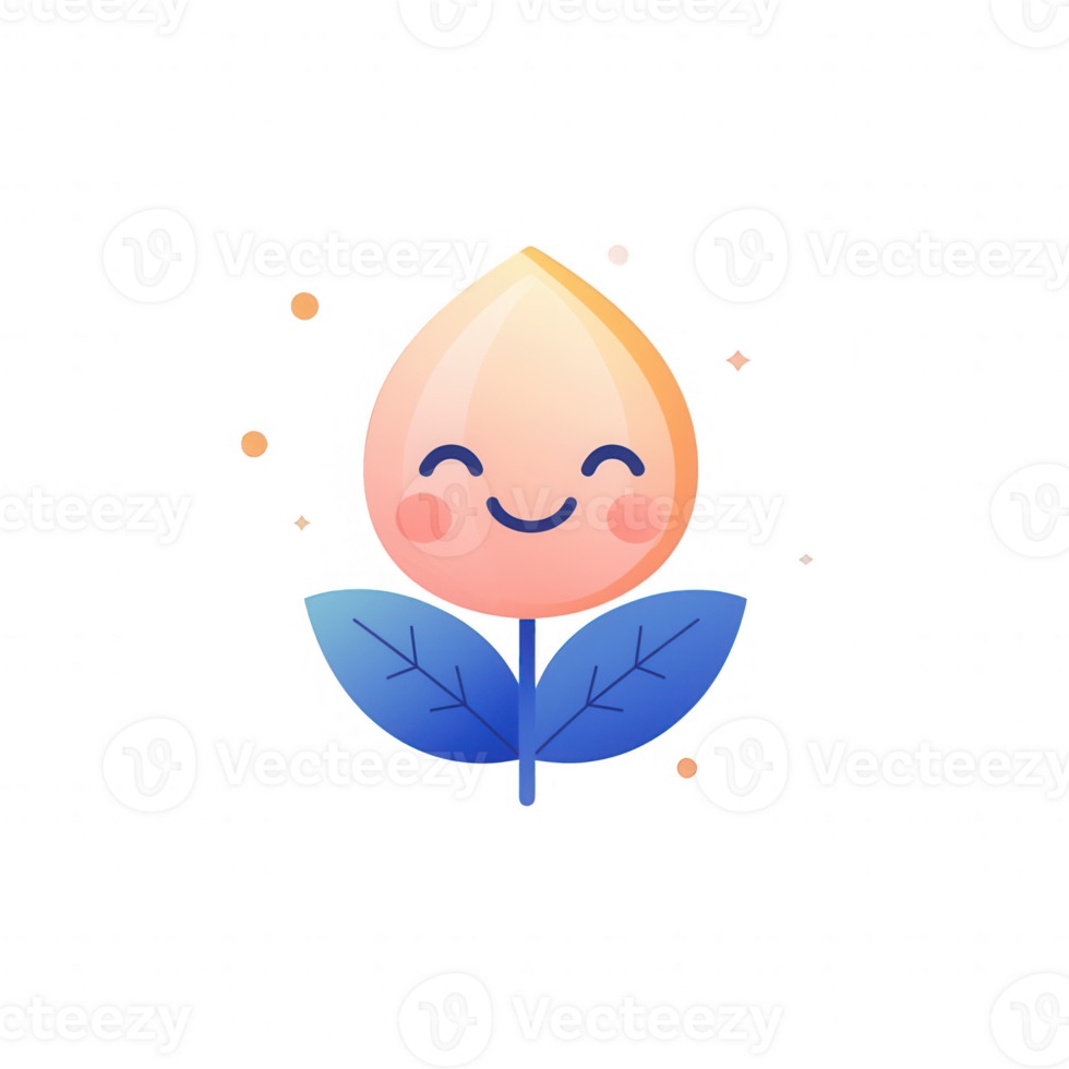 A cheerful cartoon flower with smiling face and vibrant leaves, symbolizing joy. png