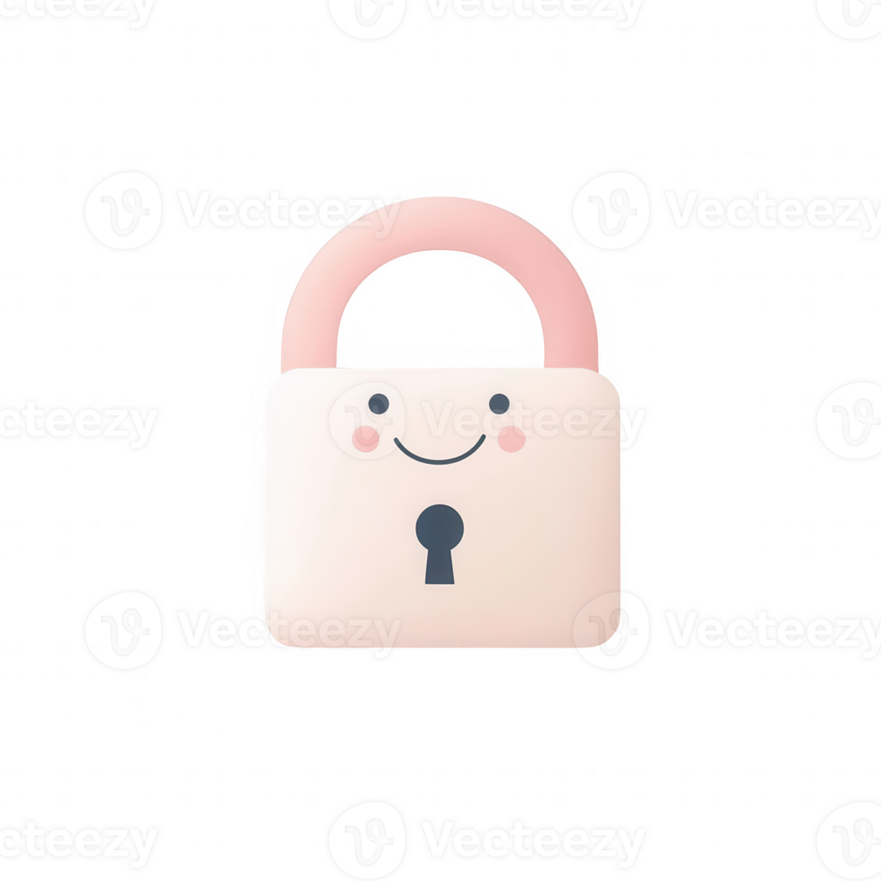 A cute cartoon padlock with a smiling face, representing security and safety. png