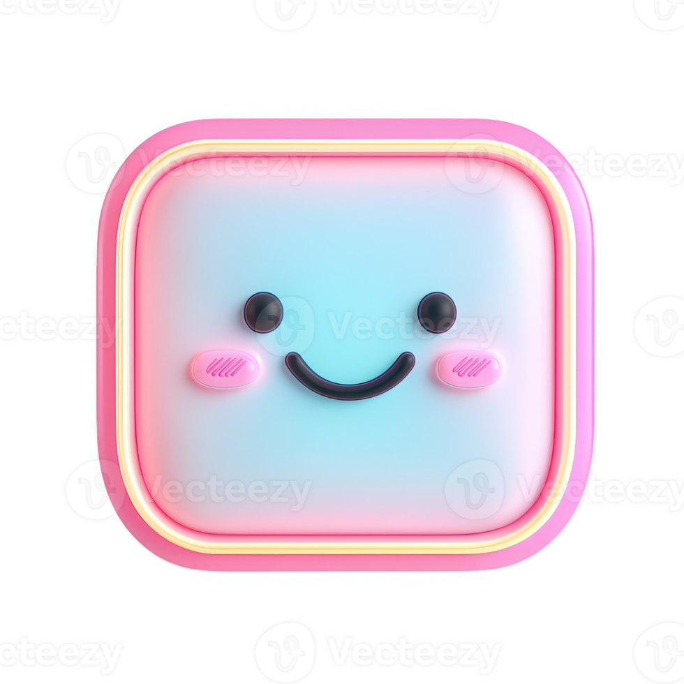 A cute, smiling digital icon with a soft glow and rounded edges for various designs. png