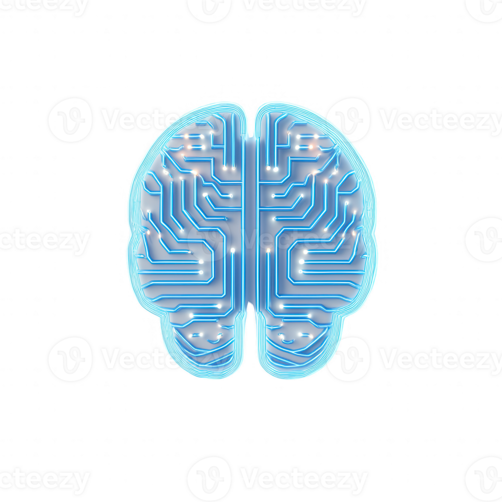 A digital brain design featuring intricate circuitry and glowing connections. png