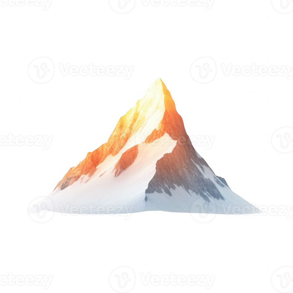 A majestic mountain peak illuminated by the glow of sunrise, surrounded by serene beauty. png