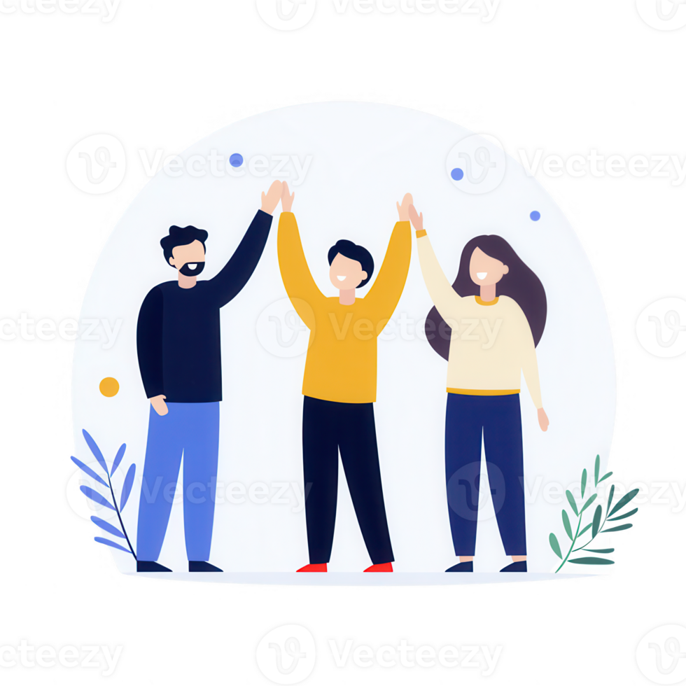 A group of friends celebrating together in a joyful and colorful setting. png