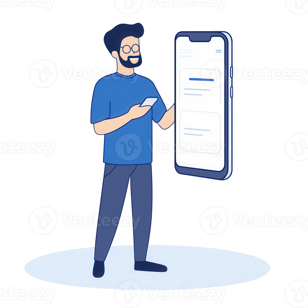 A man using a smartphone, showcasing modern communication and digital innovation. png