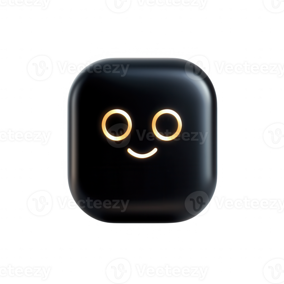 A minimal black cube with a friendly face, ideal for modern design projects. png