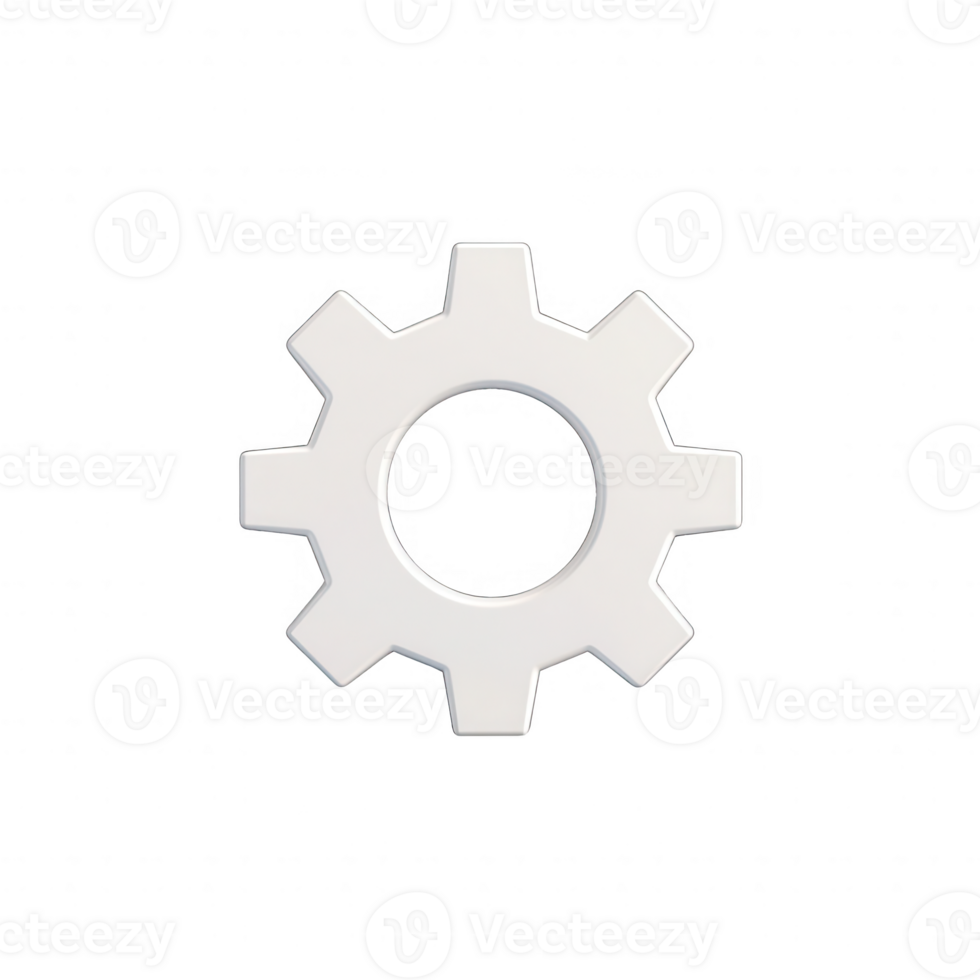 A simple white gear symbol representing mechanics and engineering design. png