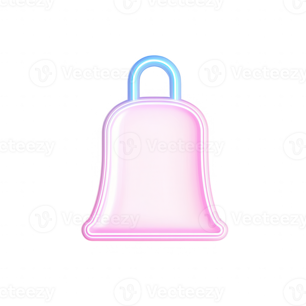 A vibrant pink bell icon with a blue handle, ideal for notifications and alerts. png