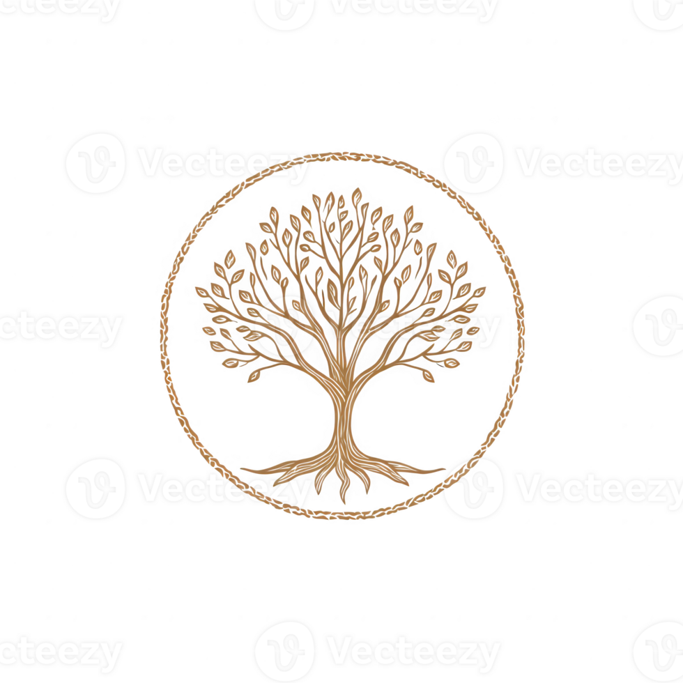 A stylized tree logo design featuring intricate branches and a circular outline. png