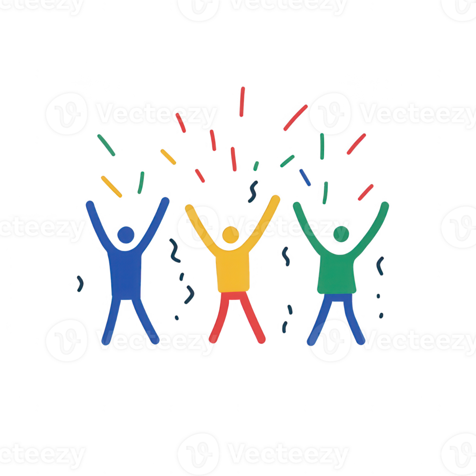 Colorful celebration with joyful figures enjoying a festive atmosphere. png