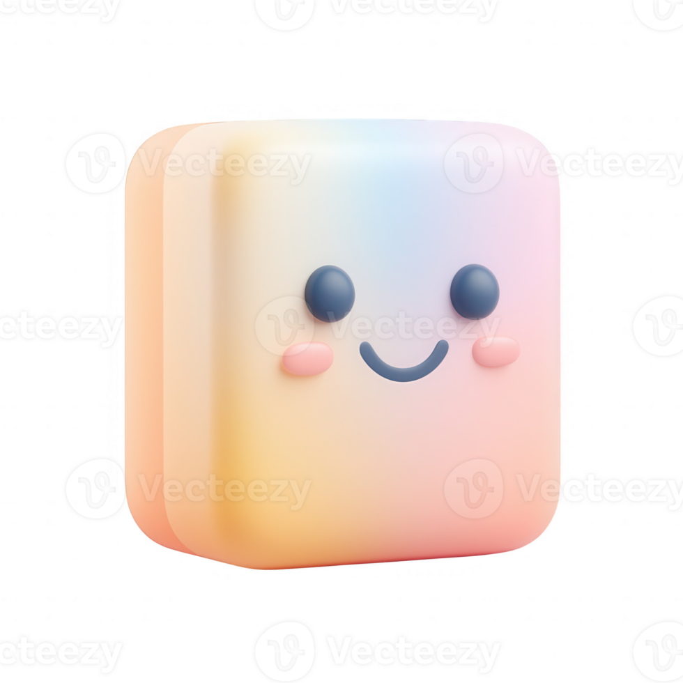 Cute pastel-colored smiling cube, perfect for children's designs and playful themes. png