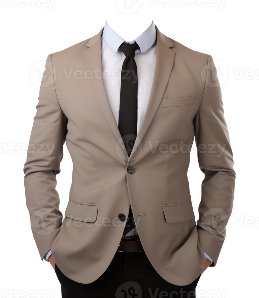Brown Suit Businessman Attire Mockup for Portrait ID Passport Isolated on Transparent Background png