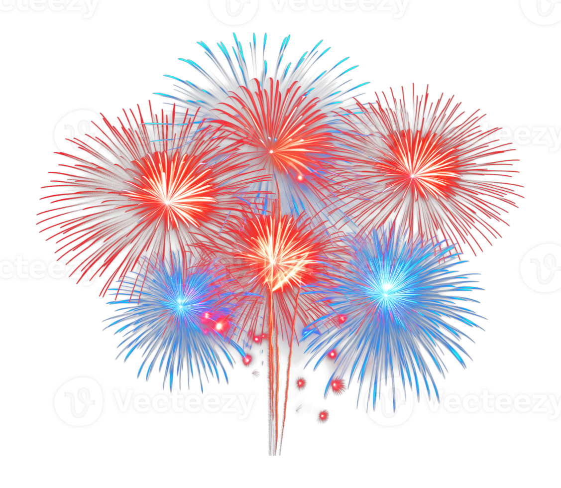 Red and Blue Fireworks Depicting America Isolated on Transparent Background png