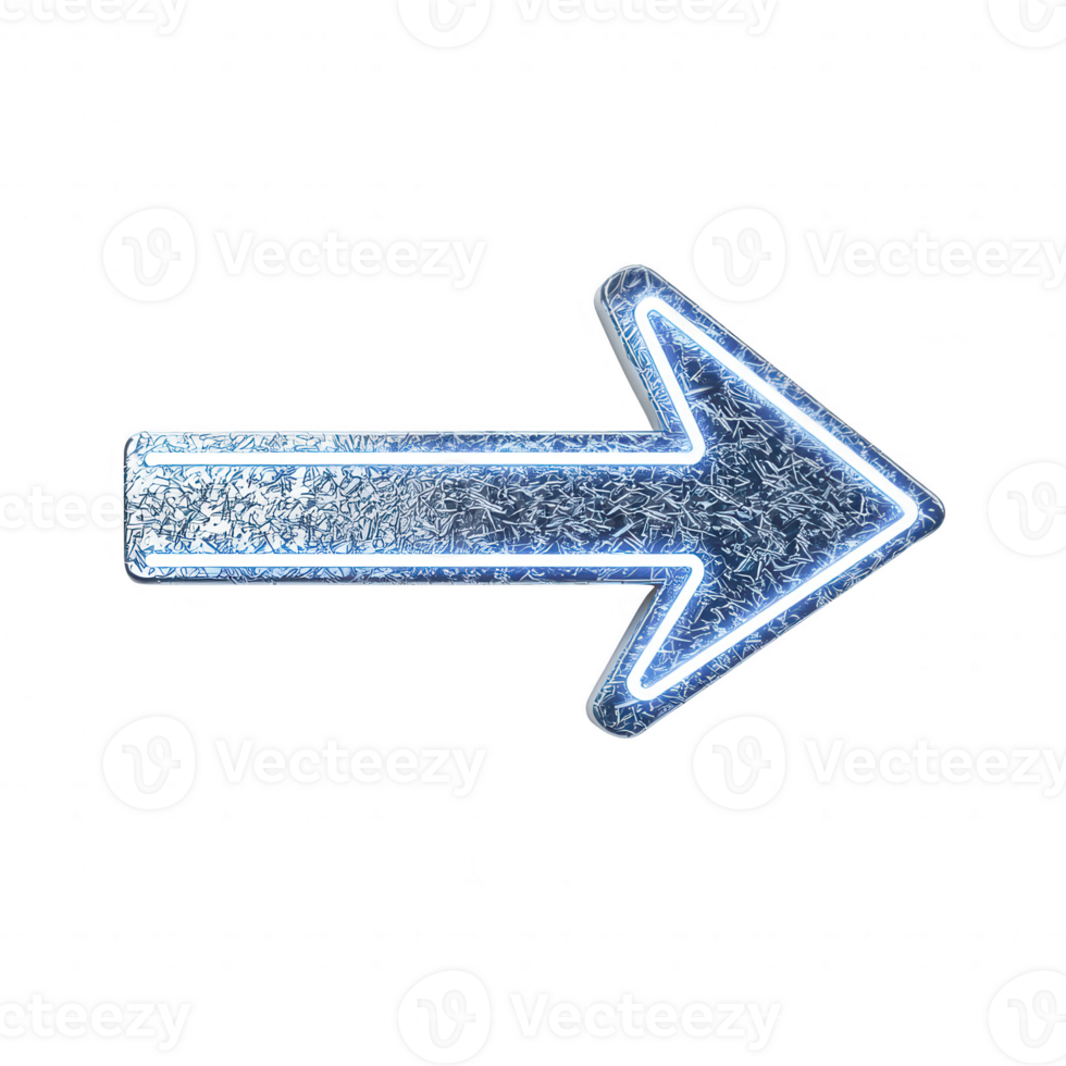 Glowing neon arrow pointing right, perfect for signage and digital design. png