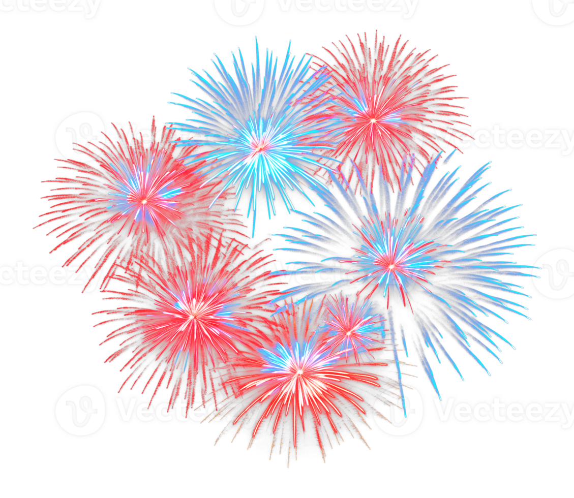 Blue and Red Fireworks Depicting America Isolated on Transparent Background png