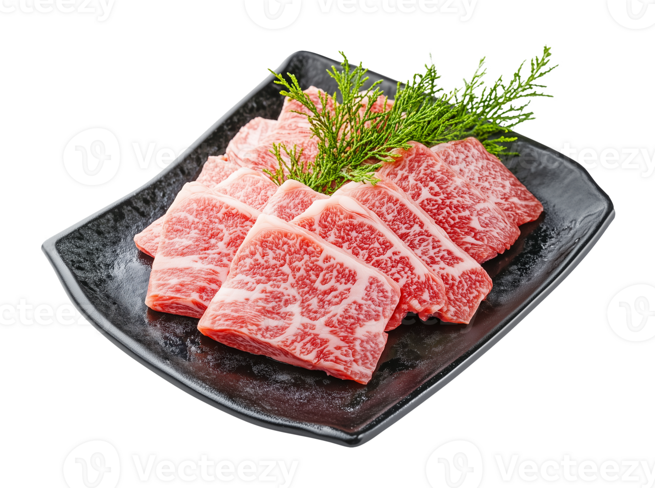 Raw Wagyu Beef on Stone Plate Isolated on Transparent Background png
