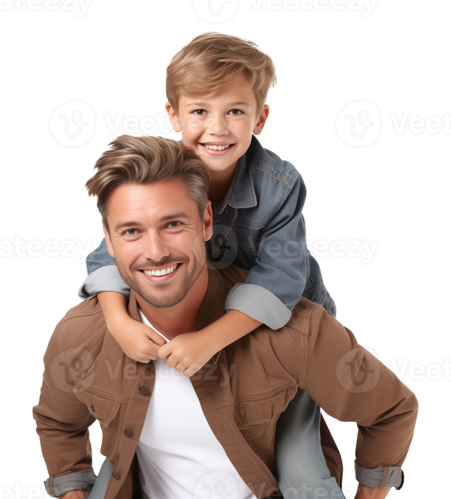 Happy Father and Son Piggy Back Ride Isolated on Transparent Background png