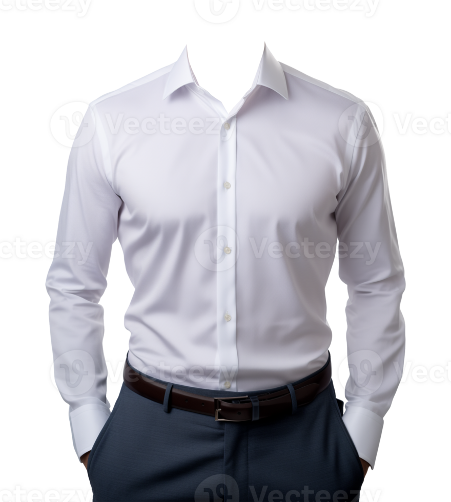 Casual White Long Sleeves Businessman Attire Mockup for Portrait ID Passport Isolated on Transparent Background png