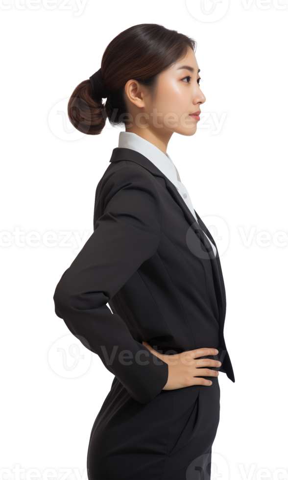 Asian Businesswoman Akimbo Side View Isolated on Transparent Background png