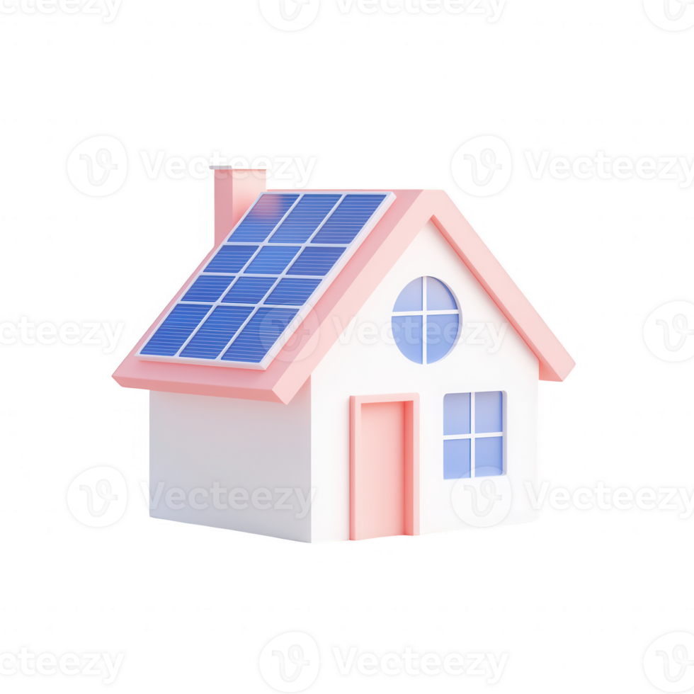 Modern house design with solar panels, representing eco-friendly living. png