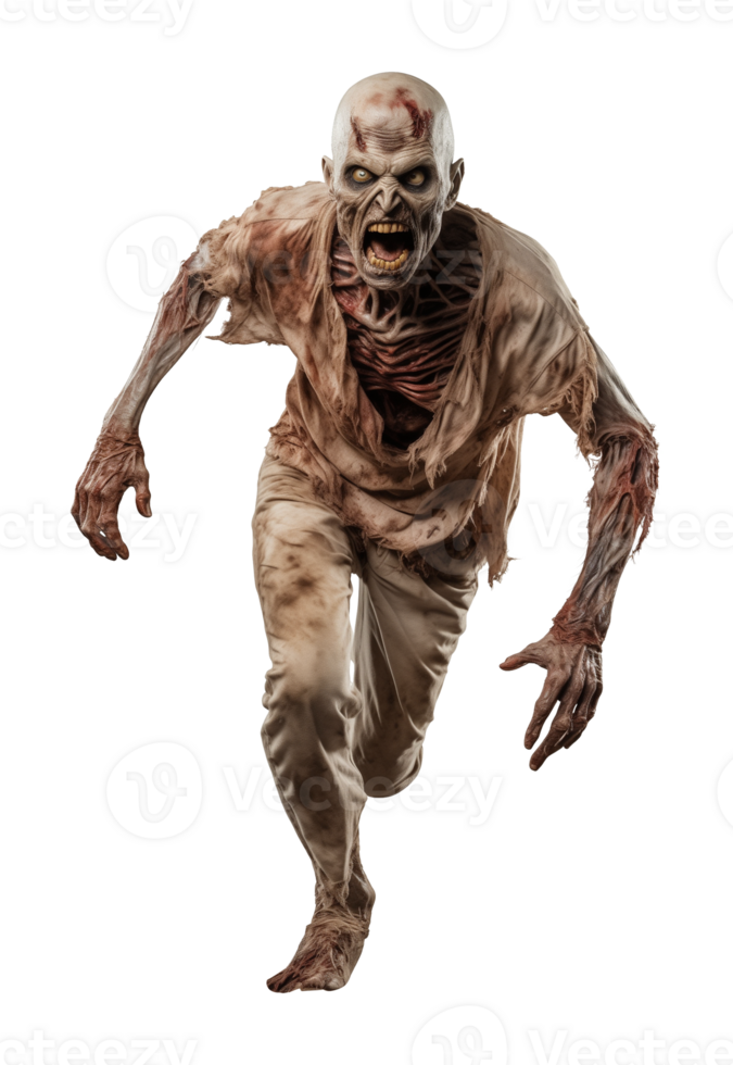 Angry Zombie Running Front View Isolated on Transparent Background png