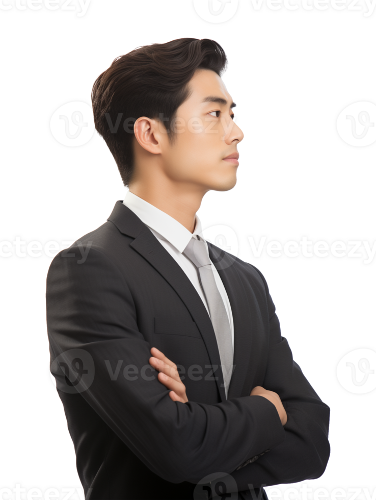Asian Korean Businessman Side View Isolated on Transparent Background png