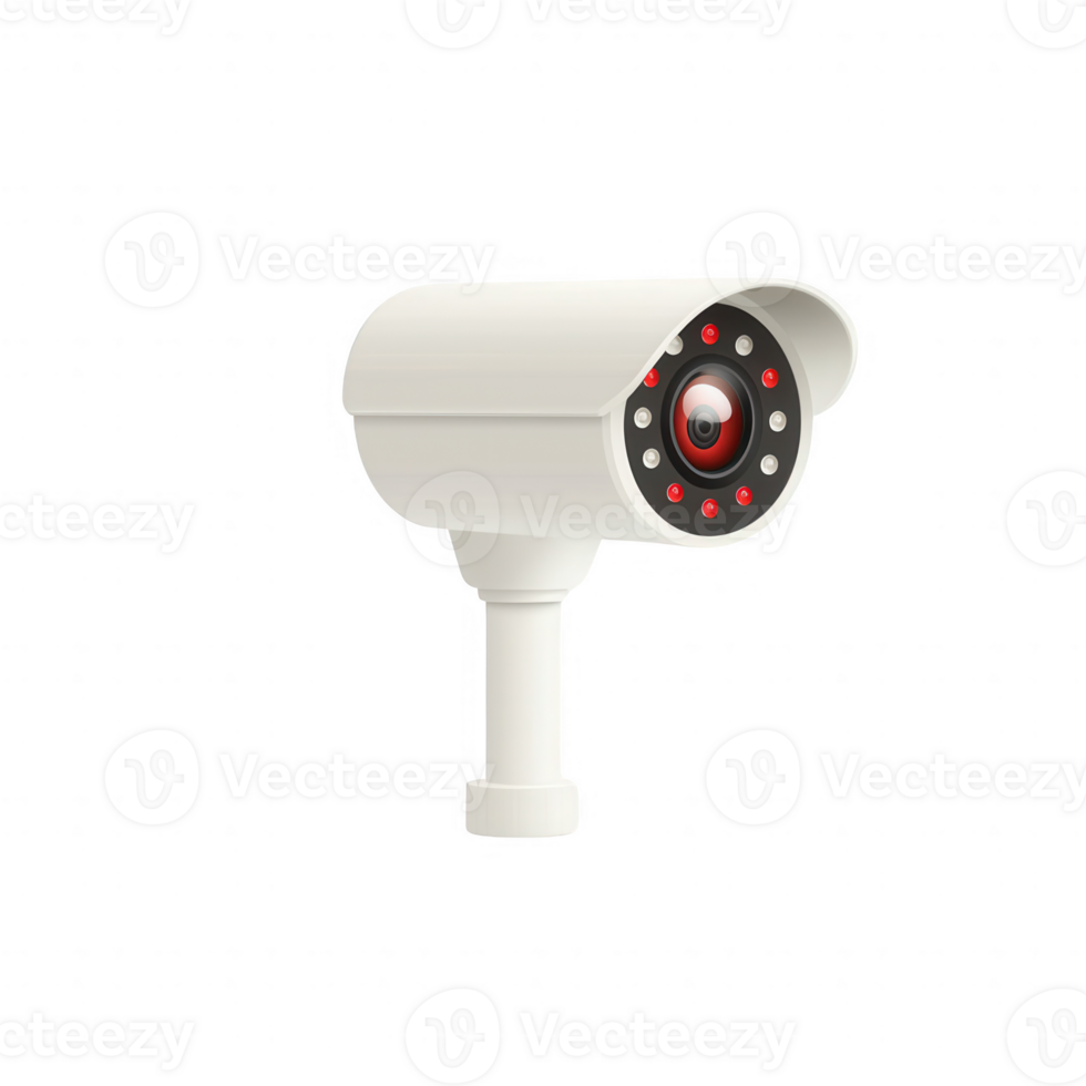 Modern security camera with red LEDs for enhanced surveillance and monitoring. png