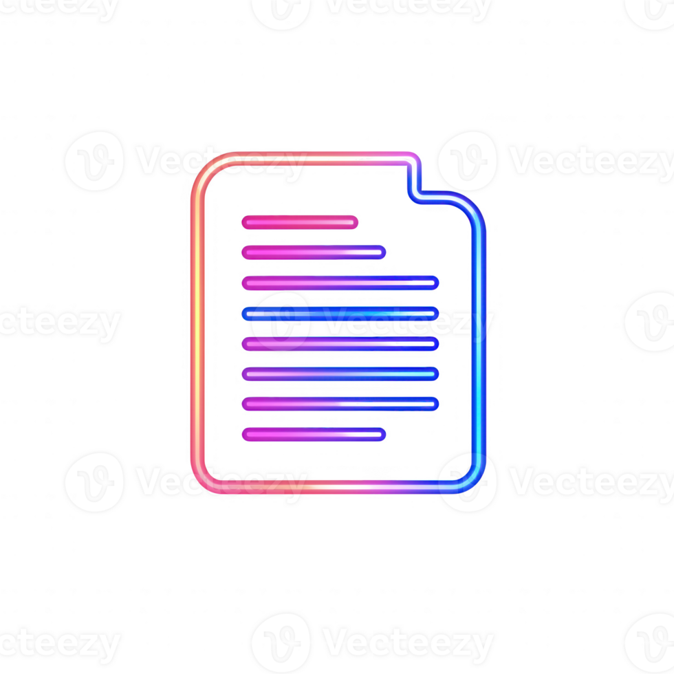 Stylish neon document icon representing digital files and modern communication. png