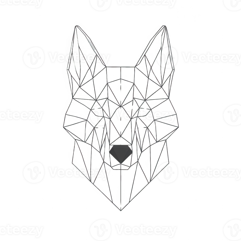 Stylized geometric wolf head in minimalist linear design, perfect for modern art. png
