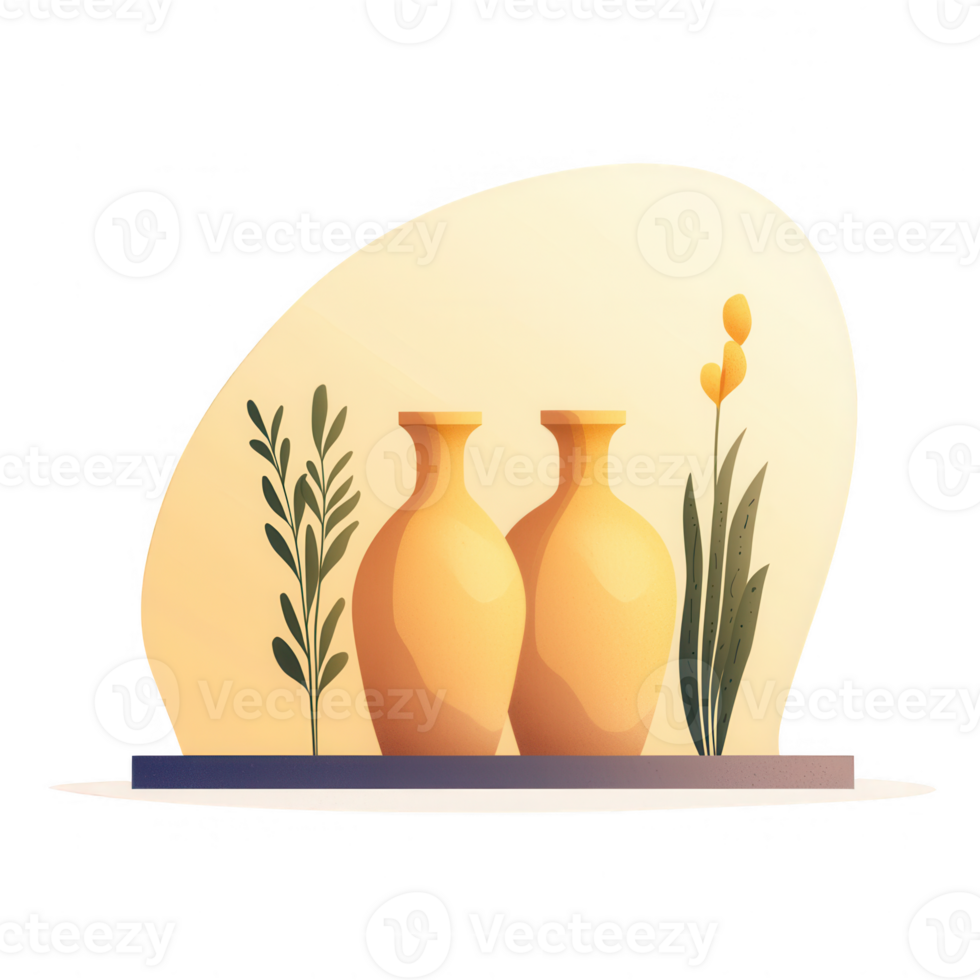 Stylish vases with flowers, adding elegance to any home decor or interior design. png