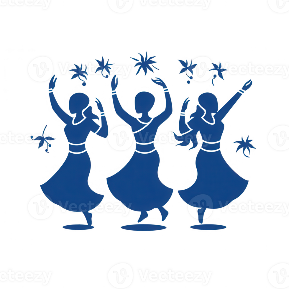 Three stylized dancers celebrating joy with festive movements and expressions. png