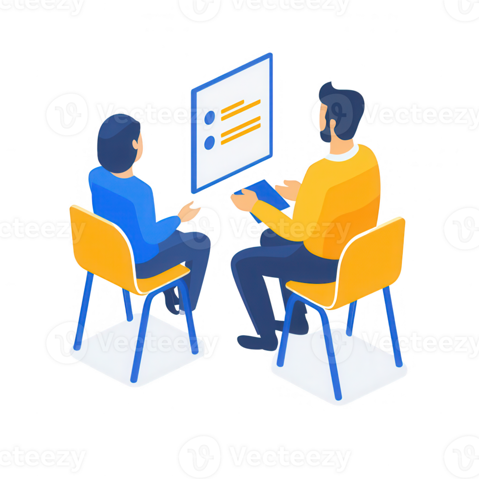 Two individuals engaged in a collaborative discussion at a computer workstation. png