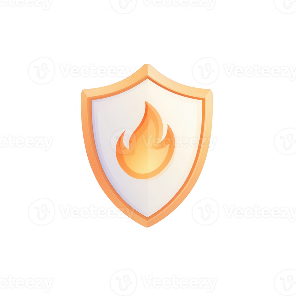 Stylized shield icon with flame, representing security and protection concepts. png