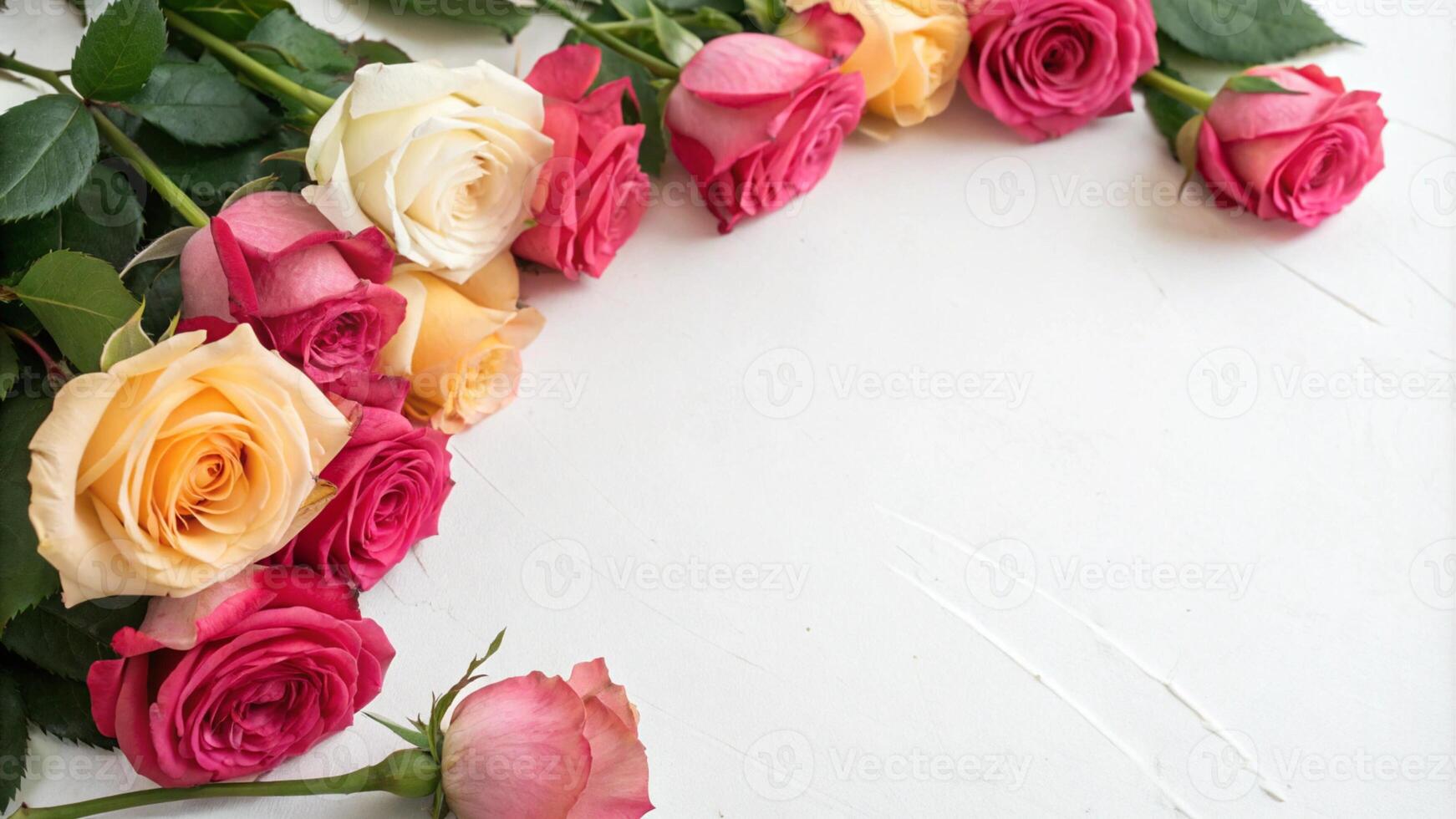 close up pink and red roses on a white background photo