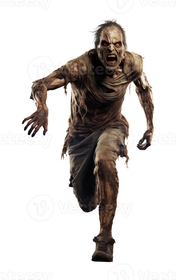 Scary Zombie Running Front View Isolated on Transparent Background png