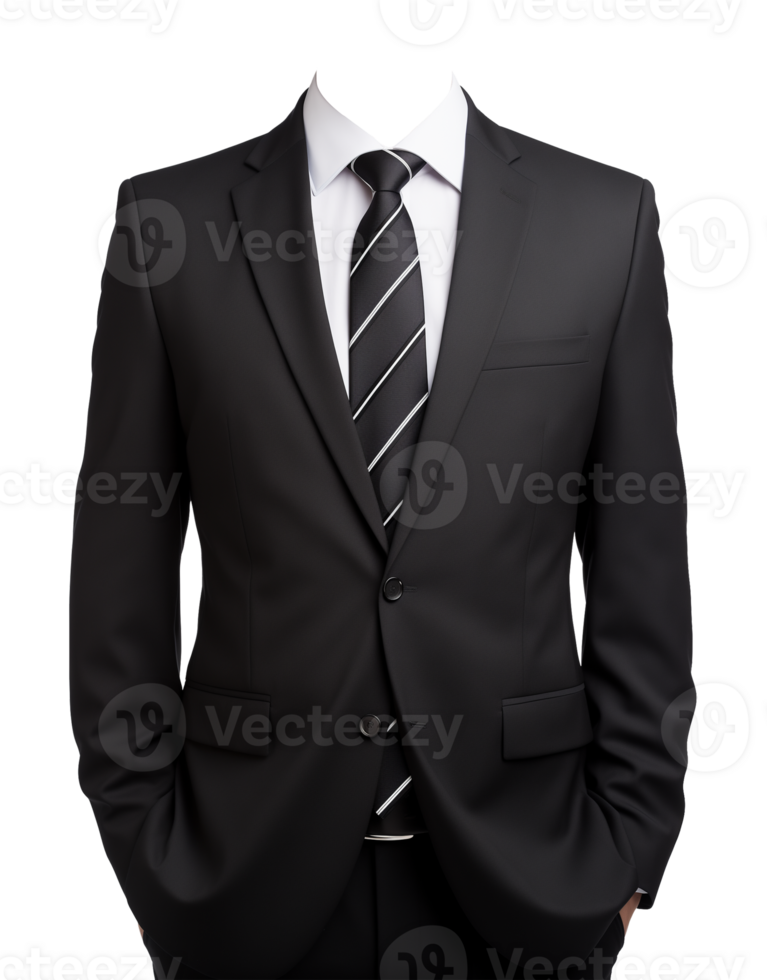 Black Suit Businessman Attire Mockup for Portrait ID Passport Isolated on Transparent Background png