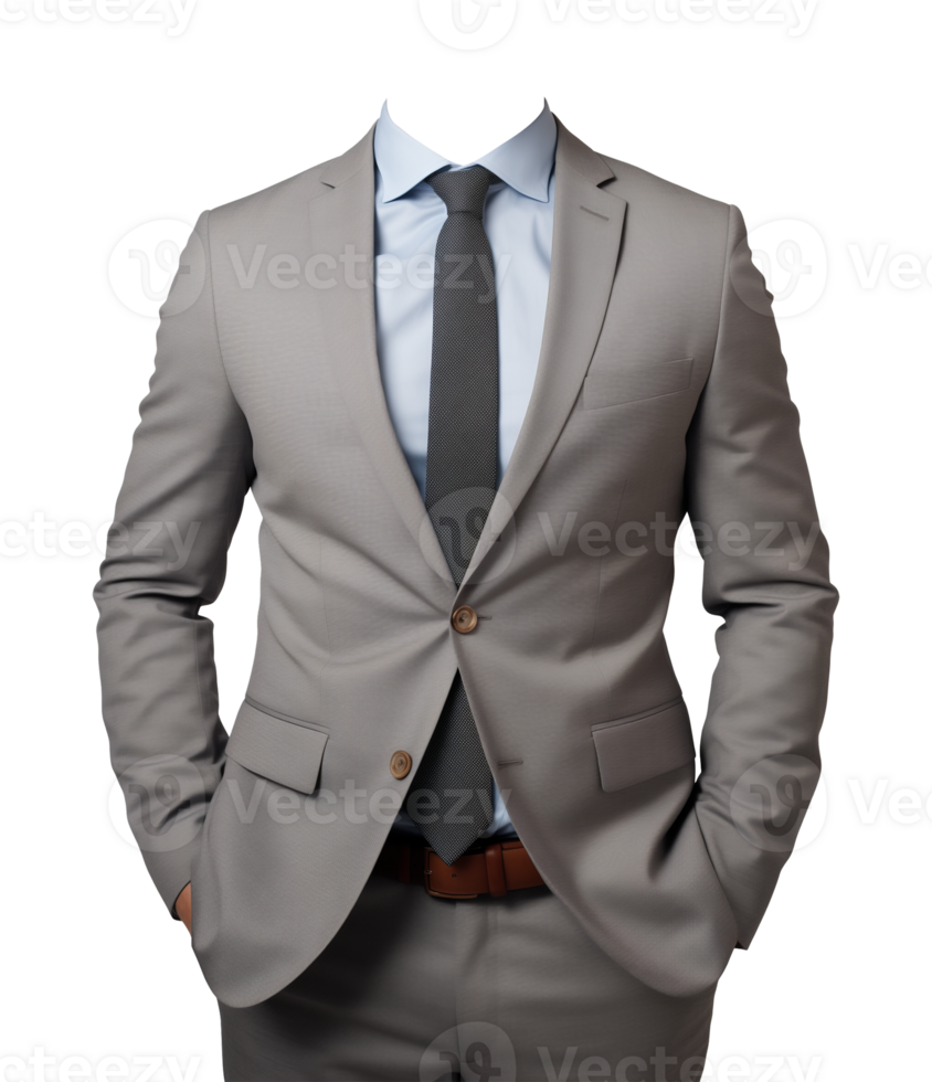 Gray Suit Businessman Attire Mockup for Portrait ID Passport Isolated on Transparent Background png