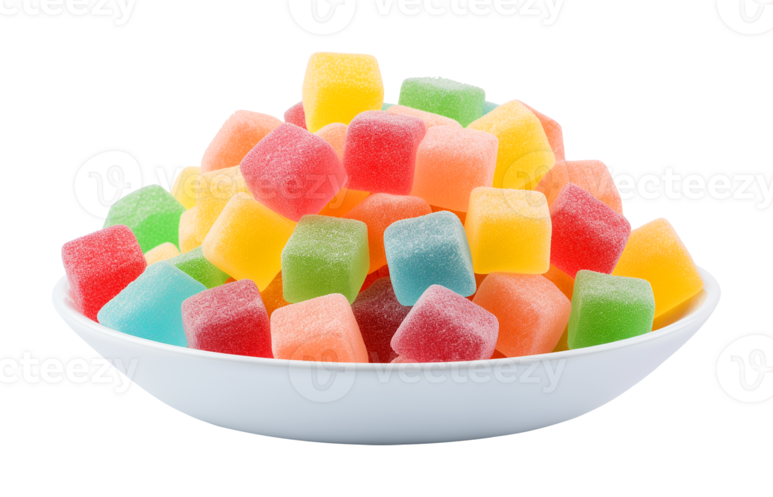 Sugar Coated Gummy Cube on Plate Isolated on Transparent Background png