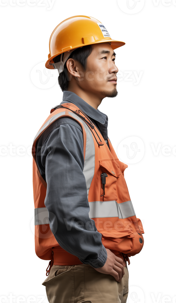 Asian Korean Construction Worker Akimbo Isolated on Transparent Background png