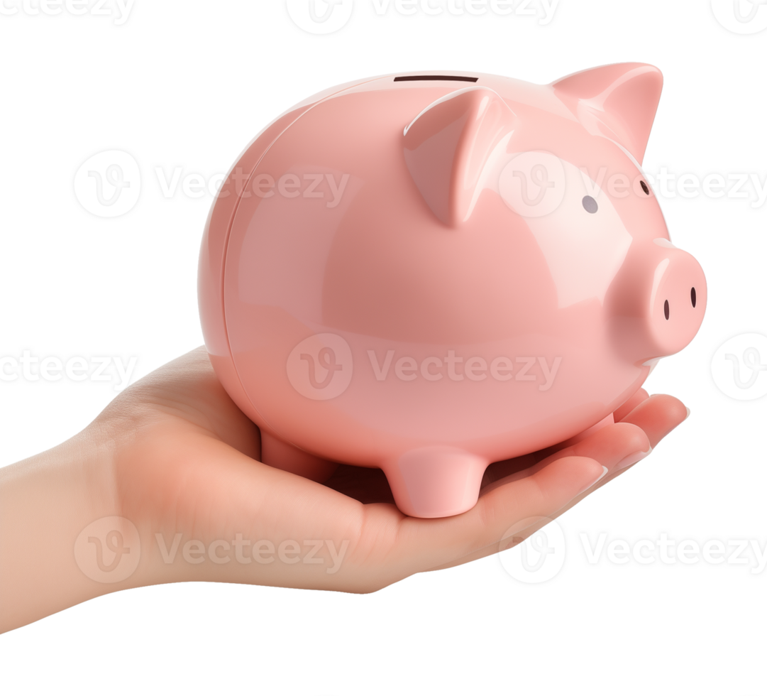 Hand Holding Pink Piggy Bank Isolated on Transparent Background png