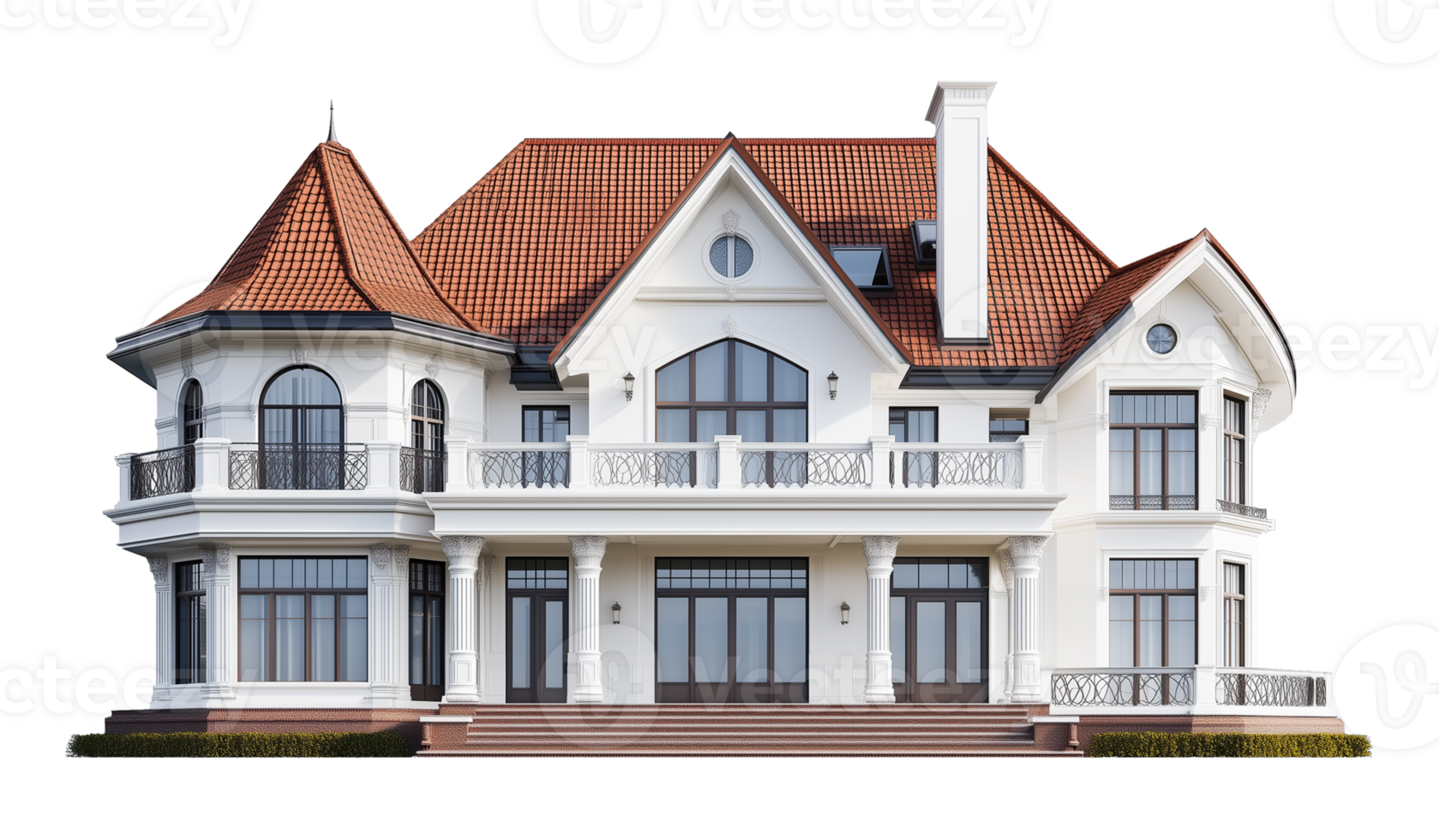 White Mansion Isolated on Transparent Background png