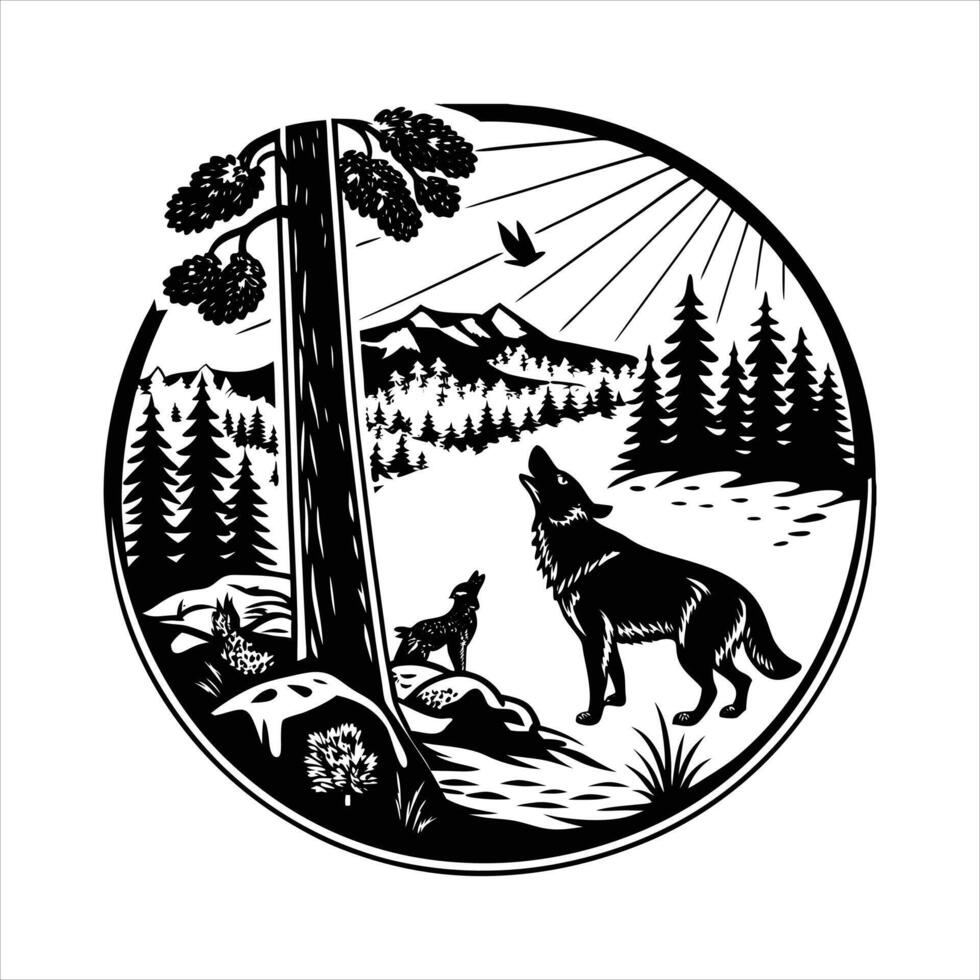 Wolf Standing Forest Vectors