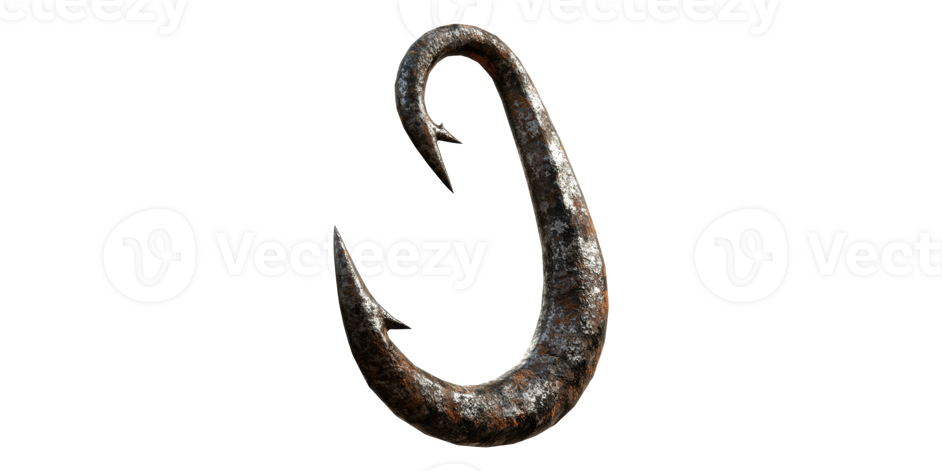 Rusty fish hook with barbs isolated on transparent background png