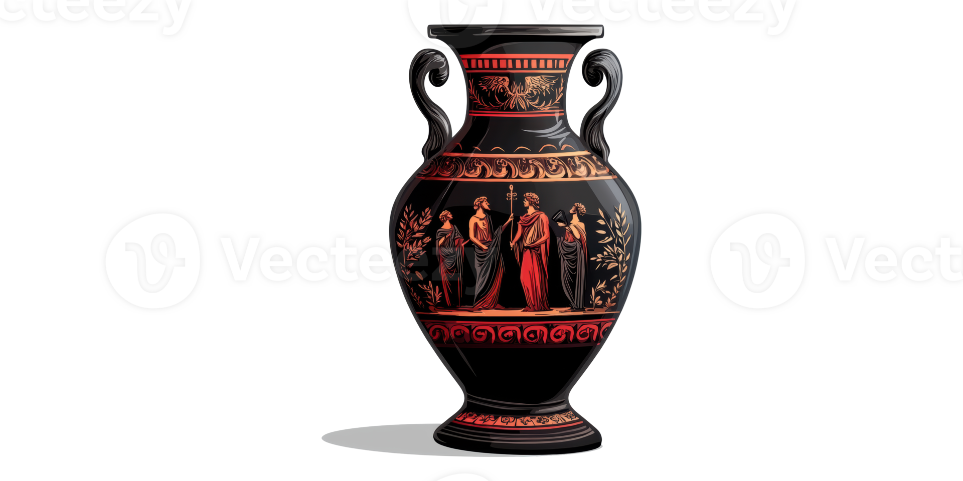 Ancient greek vase with red and black pattern isolated on transparent background png
