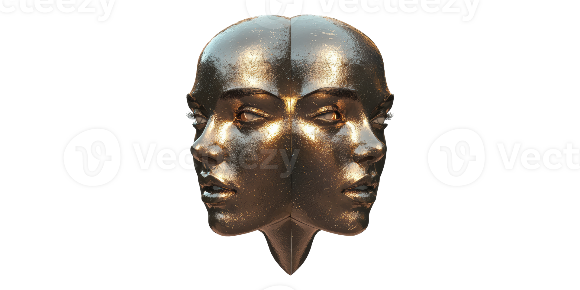 Abstract dual female faces sculpture isolated on transparent background png