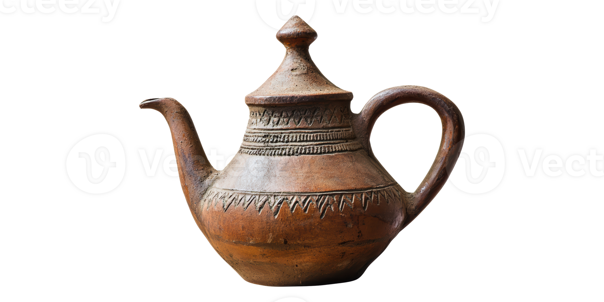 Traditional clay teapot with intricate patterns isolated on transparent background png