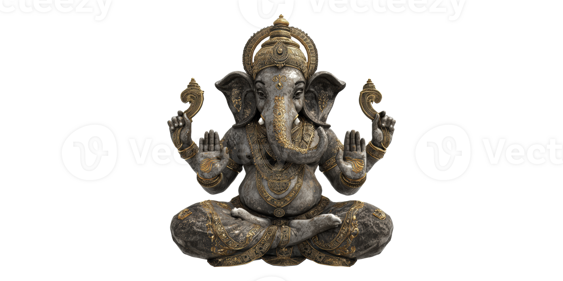 Stone statue of ganesha with ornate details isolated on transparent background png